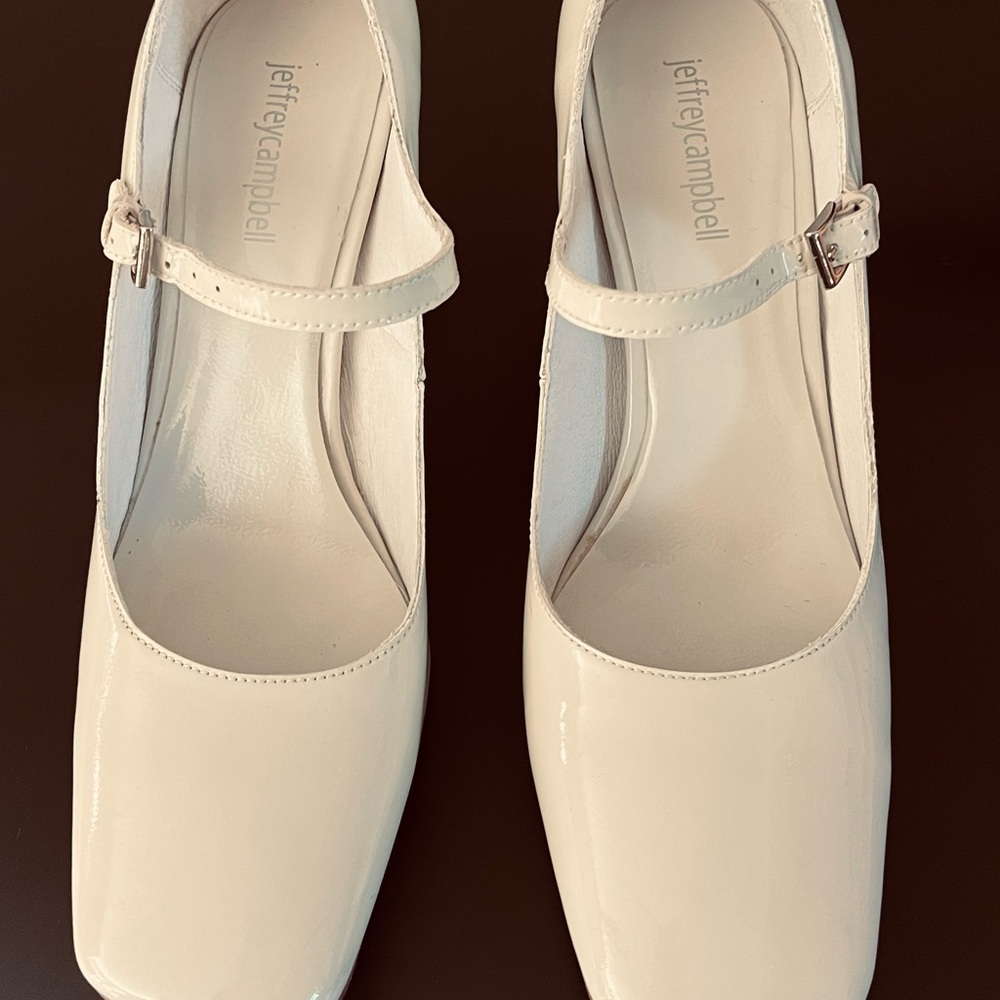 Jeffrey Campbell Bourdin Cream Patent Leather Mary Jane 3” Heels - Size 9